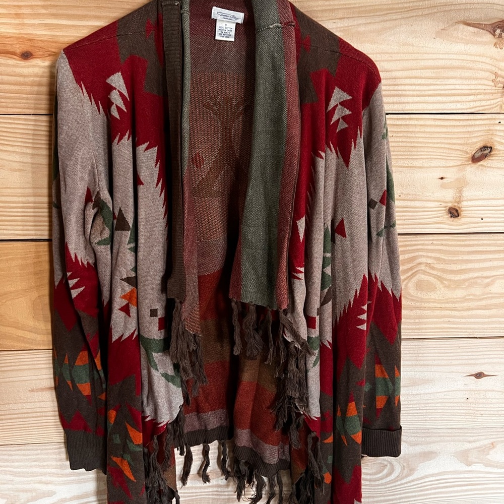 Tasha Polizzi Red and Green Patterned Cardigan